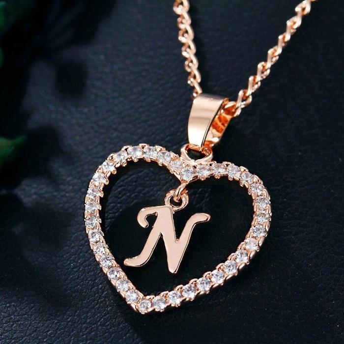 Passionate A-Z Initial Letter Heart Pendant Necklace