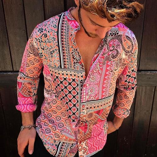 Men'S Casual Vintage Printing Thin Section Blouse