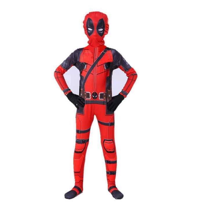 Kids Boys Deadpool 2 Zentai Bodysuit Suit Full Set Cosplay Costume