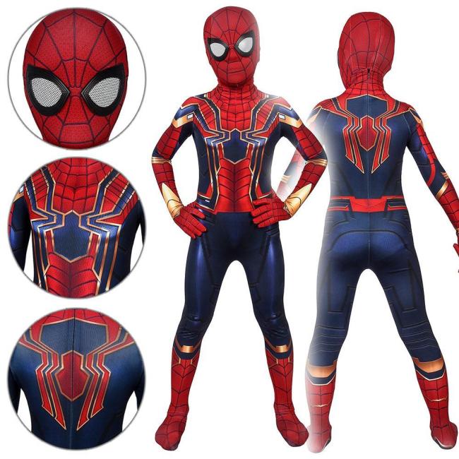 Kids Spider-Man Peter Parker Iron Spider Suit Spider-Man: Far From Home Jumpsuit Cosplay Costume -