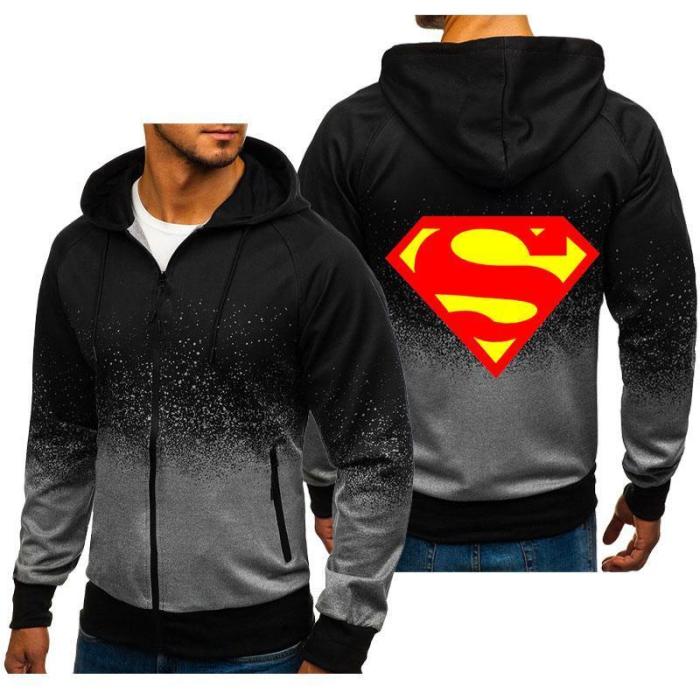 Men'S Gradient Color Zipper Hoodies