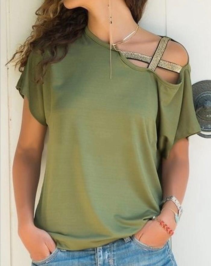 Women'S Solid Single Shoulder Top T-Shirt