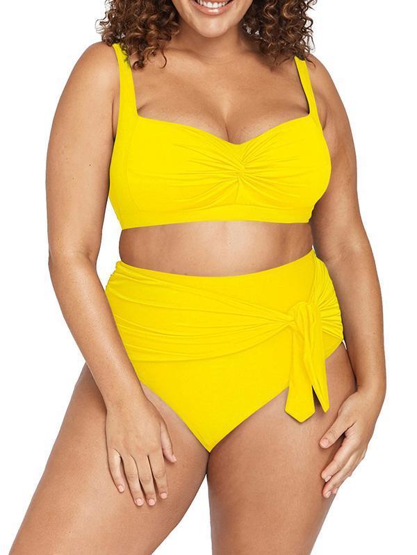 Sexy Plus Size Bathing Suits Twist Front High Waisted Bikini Set