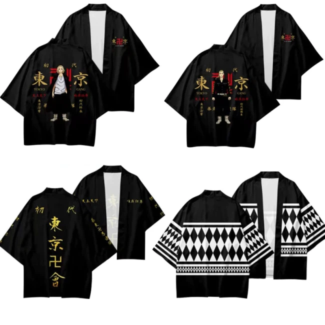 Anime Tokyo Avengers Cosplay T-shirt Cloak of Draken Manji Gang for Summer Haori Kimono Tee Men Short-sleeve