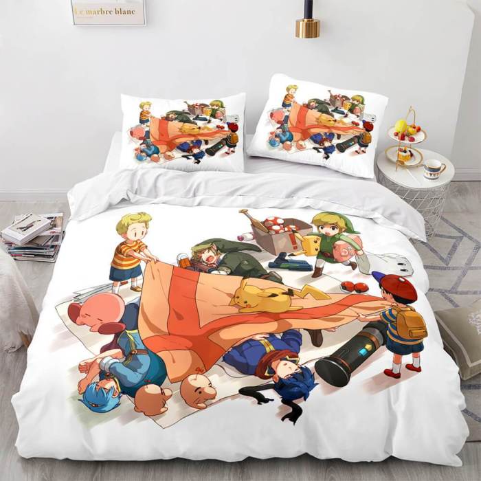 Pikachu Cosplay Bedding Set Full Duvet Covers Comforter Bed Sheets