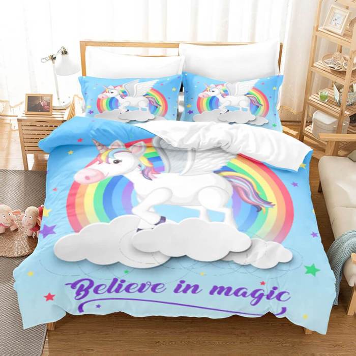 Cute Unicorn 3 Piece Bedding Set Duvet Covers Comforter Bed Sheets