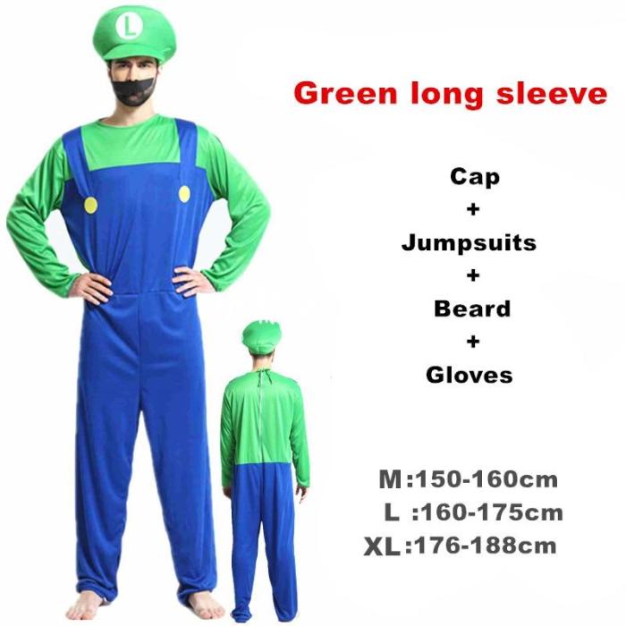 Adult Halloween Super Mario Cosplay Costumes Children Family Funy Luigi Bros Plumber Purim Costume Fancy Dress Christmas Party