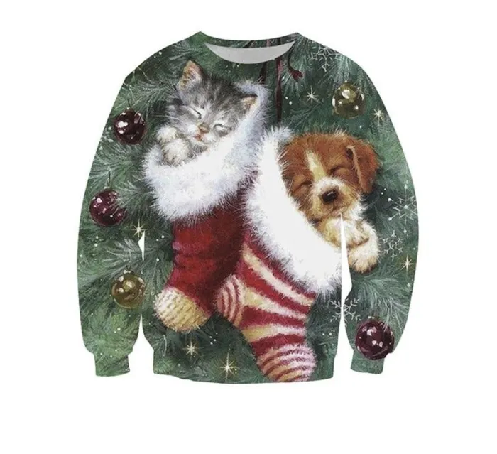 Funny 3D Print Cat Sweater Men Women Ugly Christmas Sweaters Jumpers Tops Holiday Party Pullover Hoodie Sweatshirt 3Xl