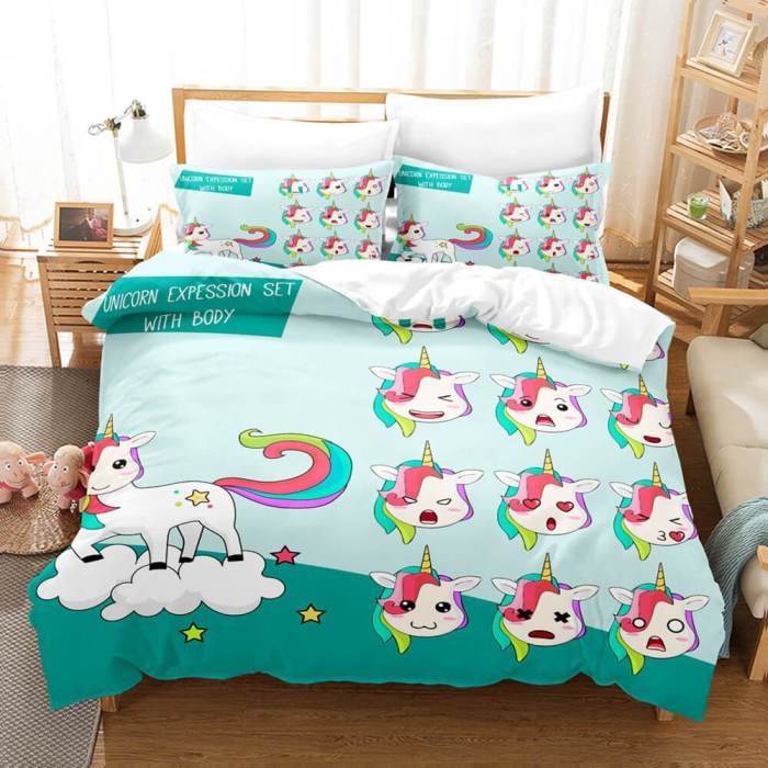 Girls Unicorn Bedding Sets Cosplay Duvet Covers Comforter Bed Sheets