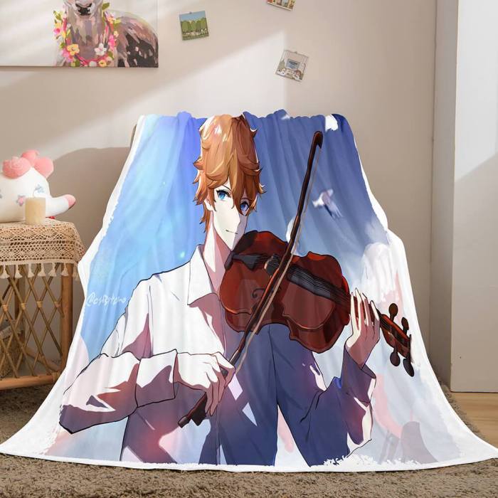 Game Genshin Impact Flannel Caroset Throw Cosplay Blanket Comforter Set