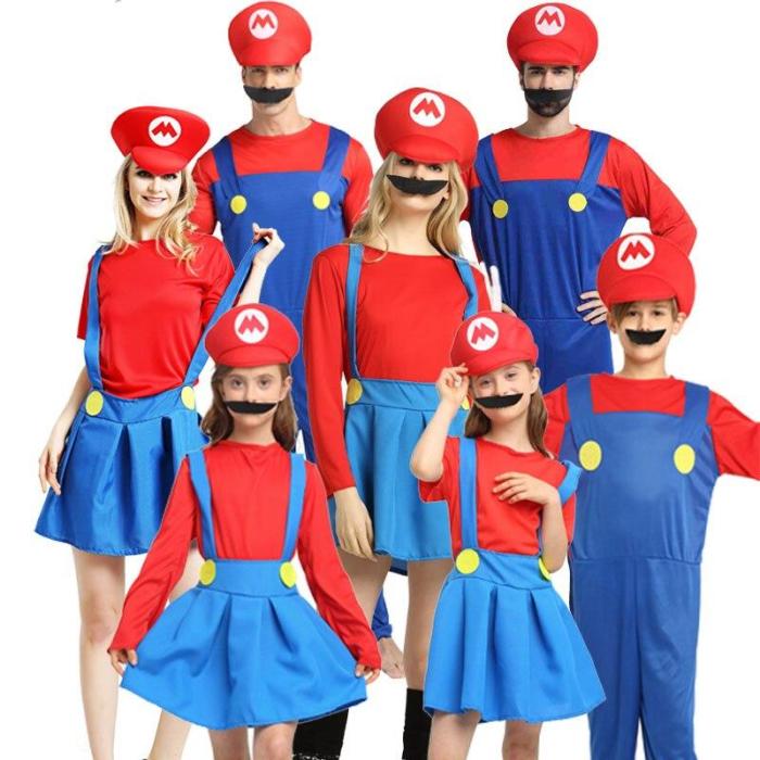 Adult Halloween Super Mario Cosplay Costumes Children Family Funy Luigi Bros Plumber Purim Costume Fancy Dress Christmas Party