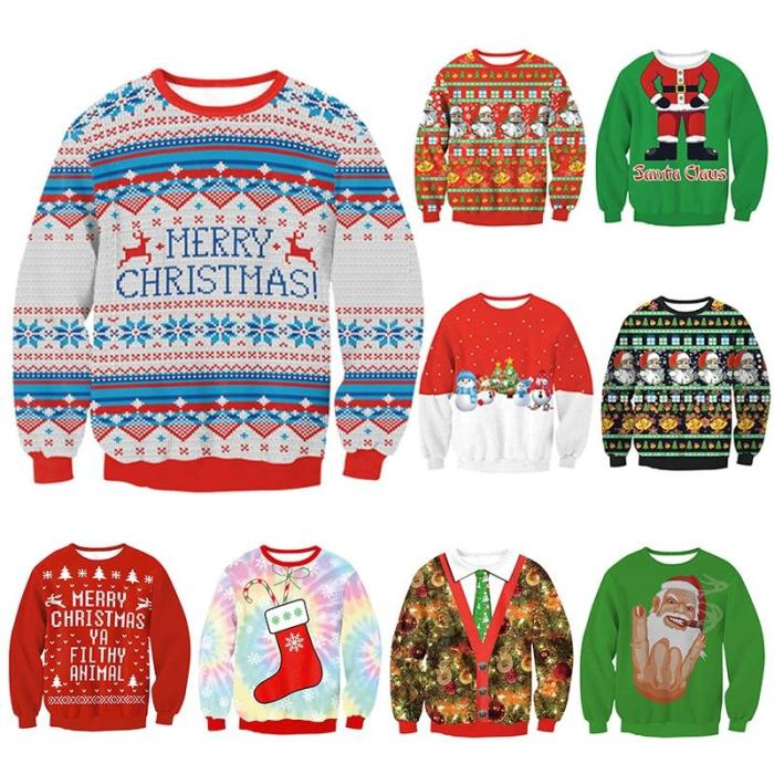 Ugly Christmas Sweater Unisex Men Women Vacation Pullover Funny Sweaters Tops Autumn Winter Clothing Round Neck Streetwear