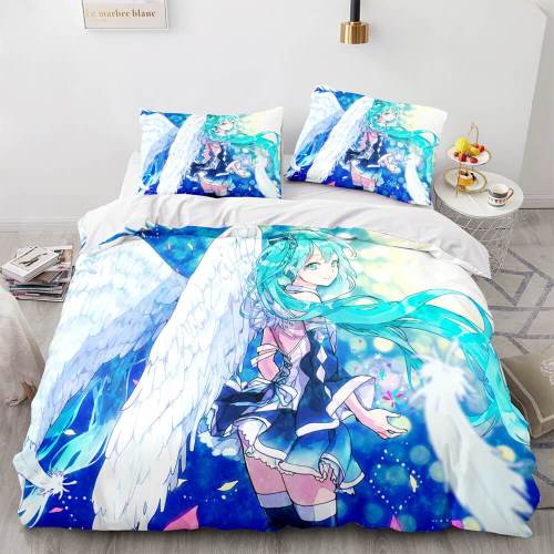 Hatsune Miku Cosplay Bedding Set Duvet Cover Comforter Bed Sheets