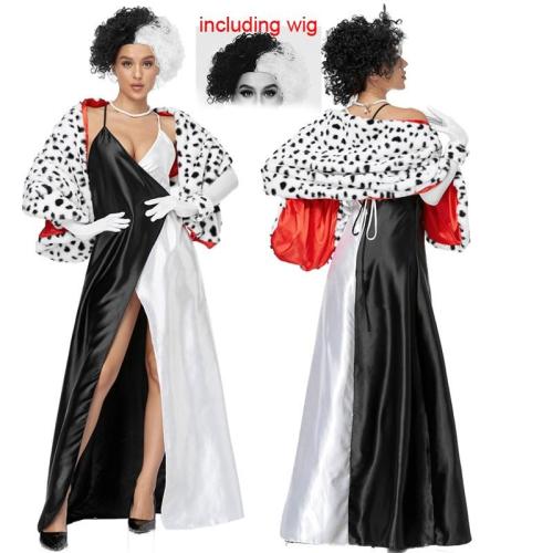 Cruella De Vil Cosplay Costume Women Evening Dress 101 Dalmatians Villain Halloween Carnival Party Dresses