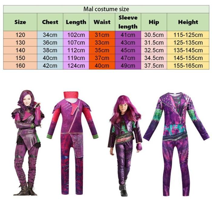 Pink  Costumes Girl Halloween Costumes For Girls Fantasia Party Costume Descendants 3 Mal Cosplay Clothes Set 5-14 Year