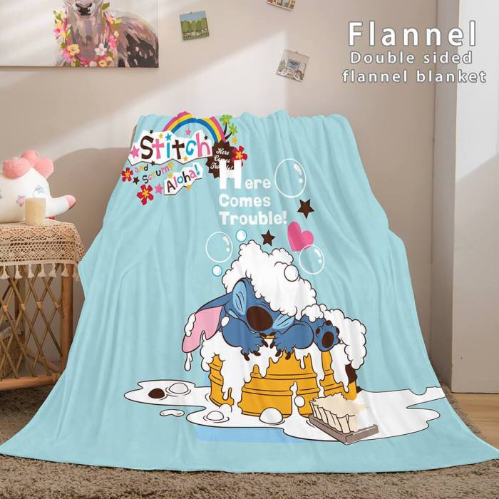 Stitch Blanket Flannel Throw Cosplay Blanket Comforter Sets For Bed