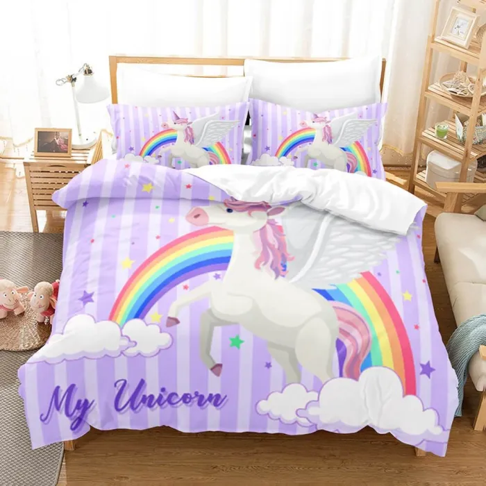 Cute Unicorn 3 Piece Bedding Set Duvet Covers Comforter Bed Sheets