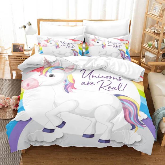 Cute Unicorn 3 Piece Bedding Set Duvet Covers Comforter Bed Sheets
