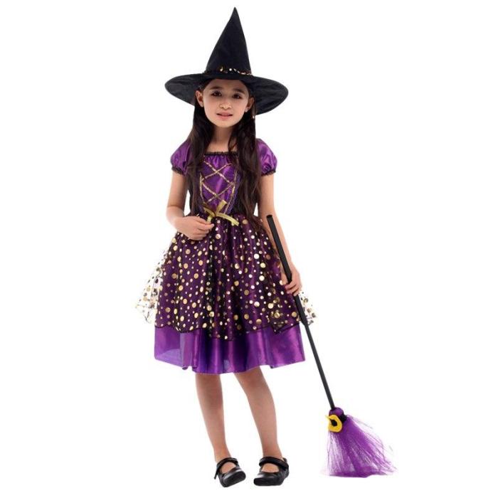 Halloween Costume Cosplay Witch Costume With Hat Bay For Kids Children Christmas Party Dress Up 3-12Years