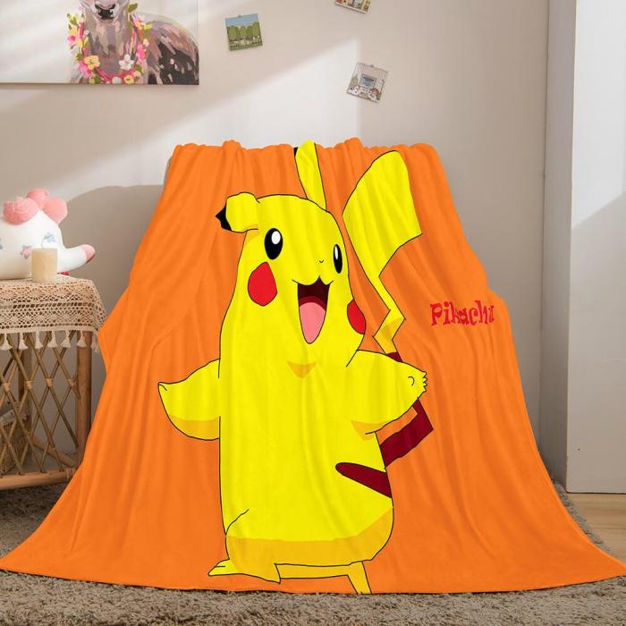 Pikachu Cosplay Caroset Blanket Flannel Throw Comforter Set