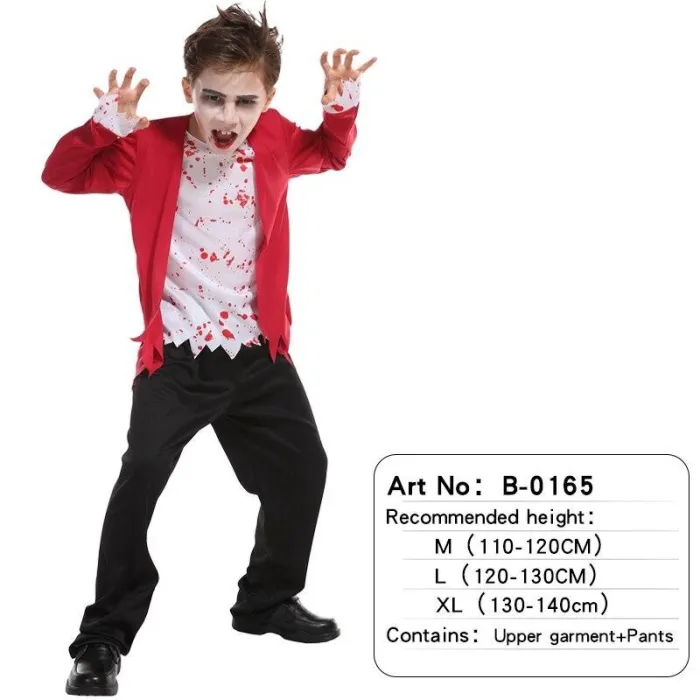Halloween Children Animal Black Red Costume Robe Cosplay Devil Horn Demon Headwear Party Cosplay Fancy Dress