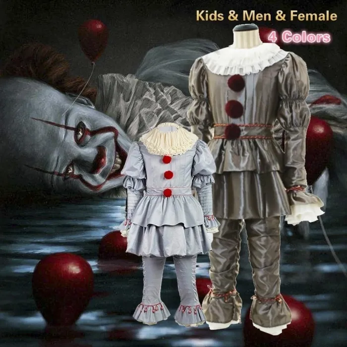 Pennywise Halloween Costume It Clown Adult Cosplay Costume Halloween Party (Men & Female & Kids )