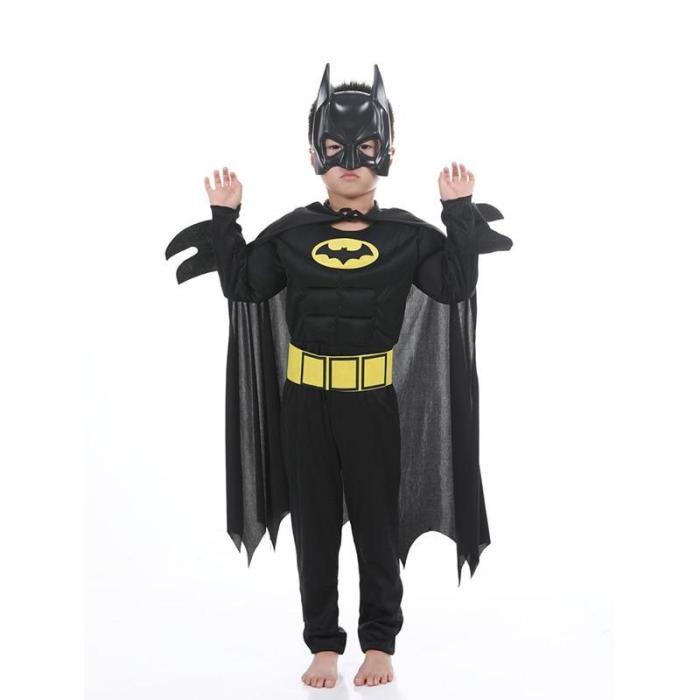 Kids Boys Muscle Costumes With Mask Cloak Movie Character Superhero Cosplay Halloween Party Role Play