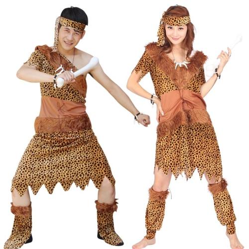 Halloween  Leopard Savage Caveman Primitive For Adult Lndian Clothing Carnival Costumes Men Women Couples Dress