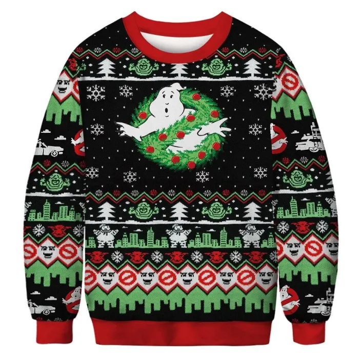 Fashion Winter Ugly Christmas Sweater Funny 3D Cartoons Printing Round Neck Sweater For Young People Casual Funny Hooded