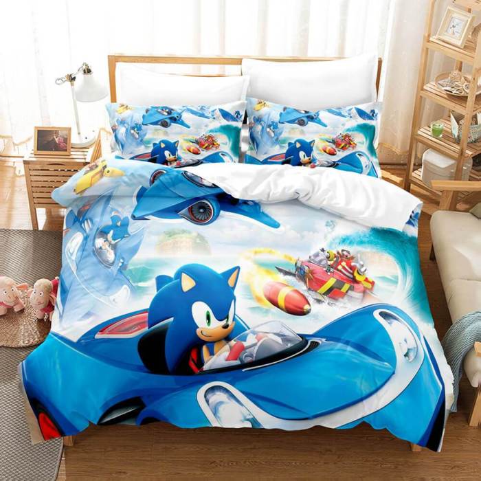 Sonic Cosplay Full Bedding Set Duvet Cover Comforter Bed Sheets