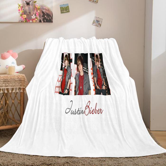 Super Star Justin Bieber Flannel Fleece Throw Blanket Comforter Set