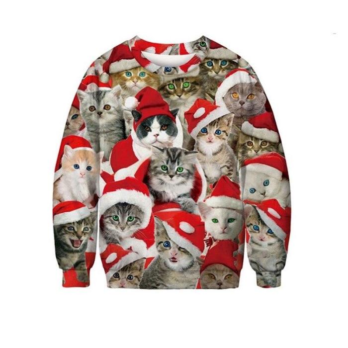 Funny 3D Print Cat Sweater Men Women Ugly Christmas Sweaters Jumpers Tops Holiday Party Pullover Hoodie Sweatshirt 3Xl