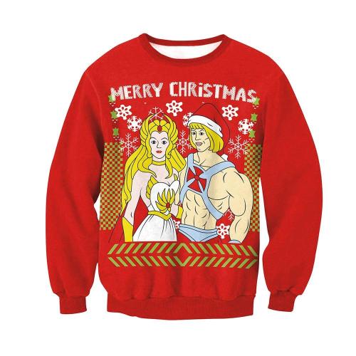 Couple Fashion Ugly Christmas Sweater 3D Printing Casual Long Sleeve O-Neck Pullover
