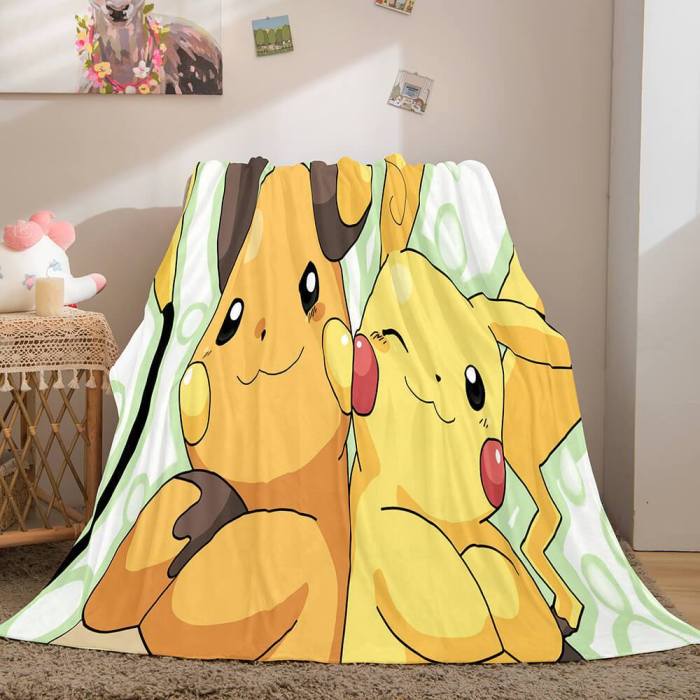 Game Pikachu Cosplay Caroset Blanket Flannel Throw Comforter Set