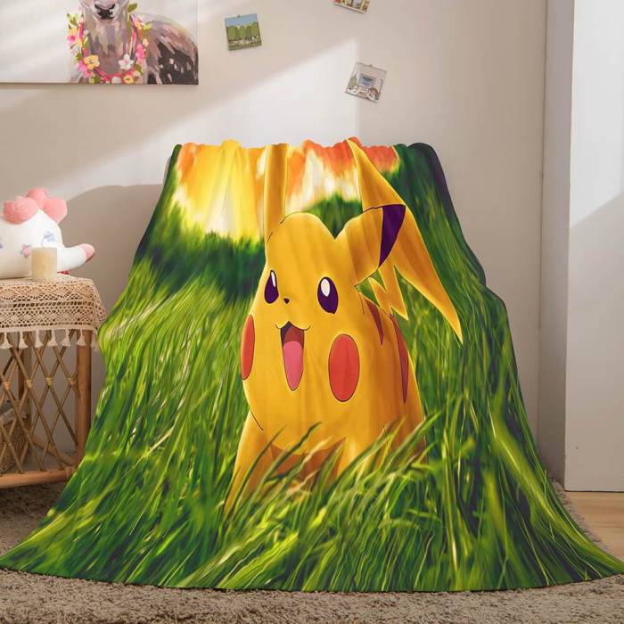 Pikachu Cosplay Blanket Flannel Throw Comforter Set