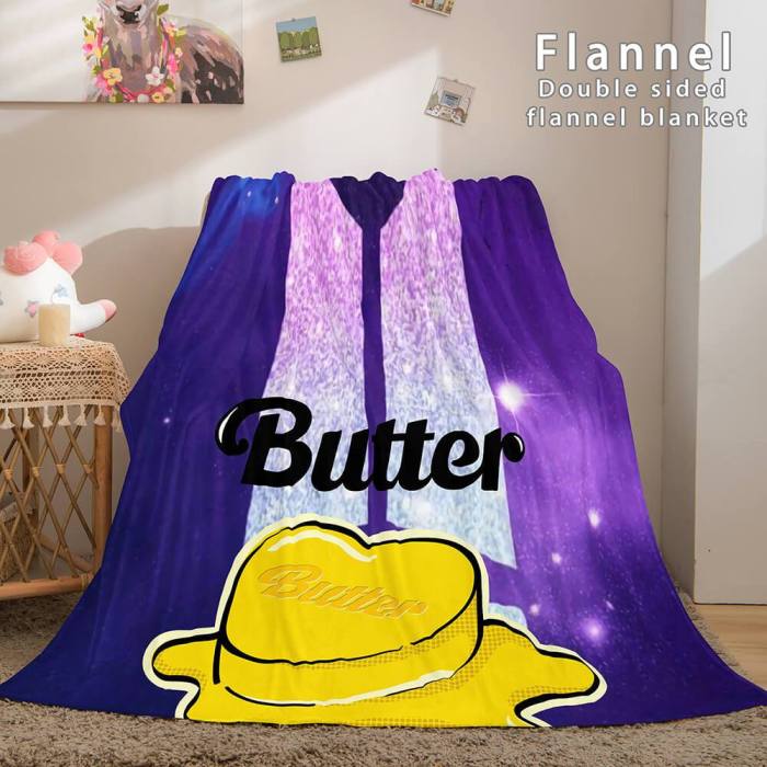 Kpop Bts Butter Bangtan Boys Cosplay Flannel Blanket Throw Bed Sets
