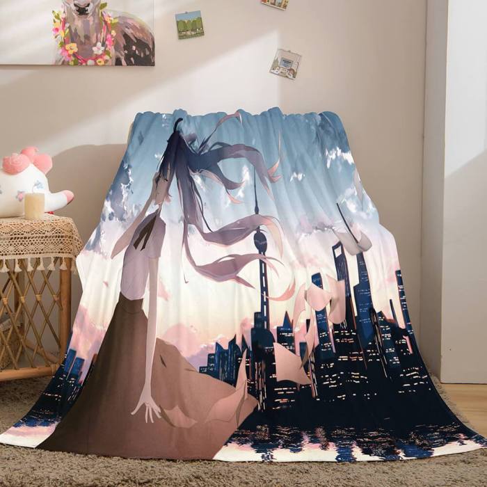Hatsune Miku Cosplay Flannel Blanket Throw Comforter Bedding Sets