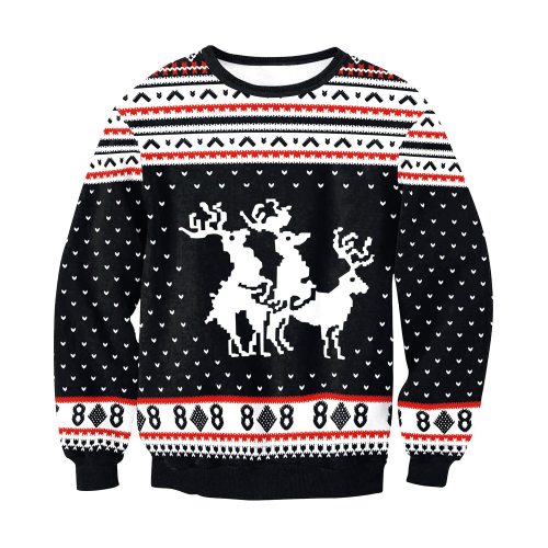 Fashion Ugly Christmas Sweater 3D Printing Christmas Elk Funny Round Neck Couple Long Sleeve Pullover
