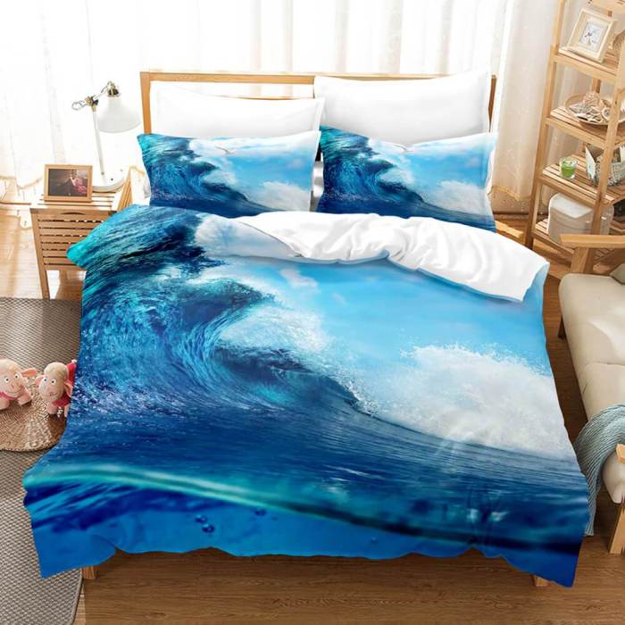 3-Piece Ocean Bedding Set Duvet Cover Set Blue Sea Starfish Bed Sheets