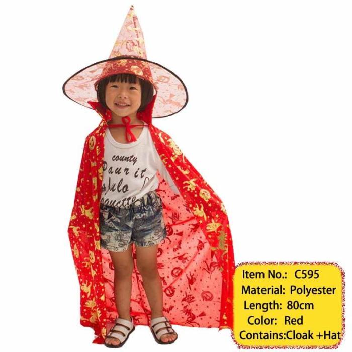 Halloween Costume Satin Cape With Hat For Kids Boys Wizard And Girls Witch Cosplay Halloween Party