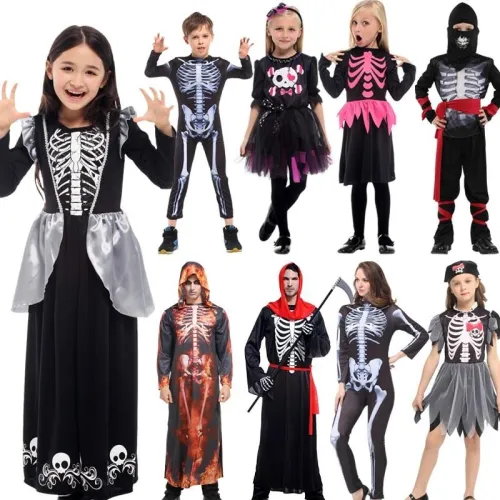 Halloween Children'S Day Skeleton Costumes Kids Skull Skeleton Monster Demon Ghost Scary Party Costume Dress Robe Dress