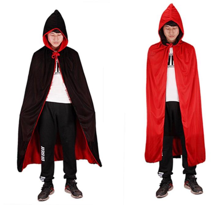 Halloween Hooded Vampire Cloak Cape Adult Children Stand-Up Collar Cap Red Black Cape Costume Themed Party Cosplay