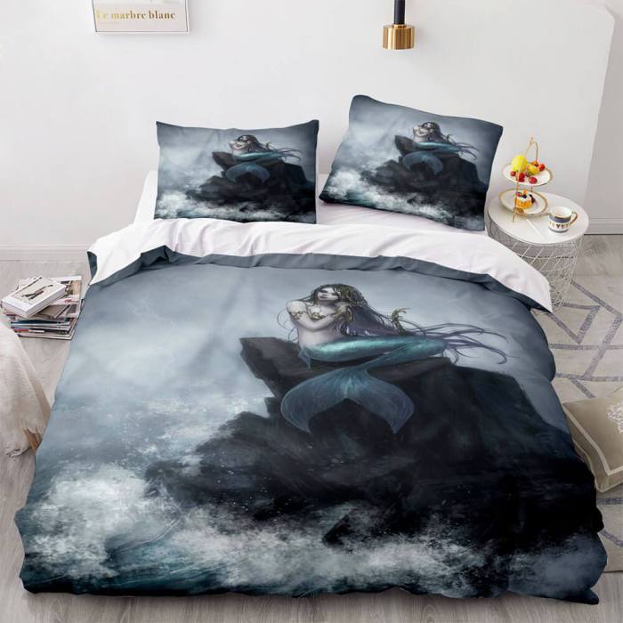 Mermaid Cosplay Bedding Set Full Duvet Cover Comforter Soft Bed Sheets