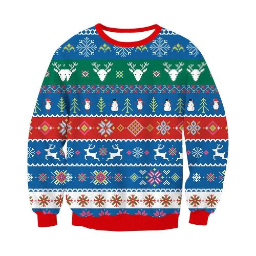 Fashion Unisex Ugly Christmas Sweater Men Women Printing Long Sleeve Round Neck Pullover Tops