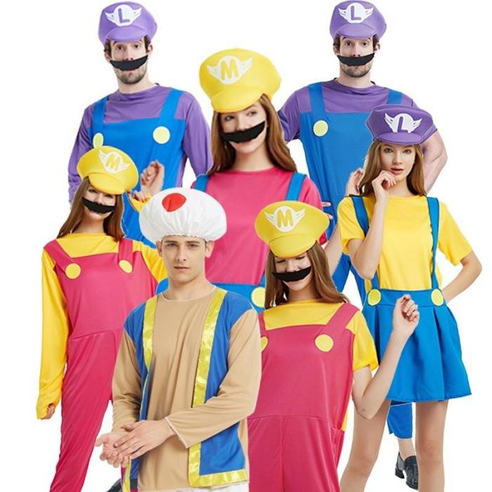 Adult Halloween Super Mario Cosplay Costumes Children Family Funy Luigi Bros Plumber Purim Costume Fancy Dress Christmas Party