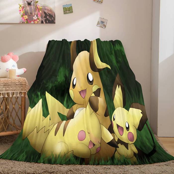 Game Pikachu Cosplay Caroset Blanket Flannel Throw Comforter Set