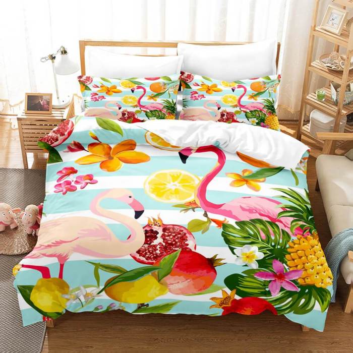 Cute Flamingo Bedding Set 3 Piece Duvet Covers Comforter Bed Sheets