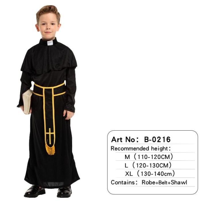 Halloween Medieval Missionary Cosplay Costumes For Father Children With Belt Costume Sets Carnival Cosplay Kids