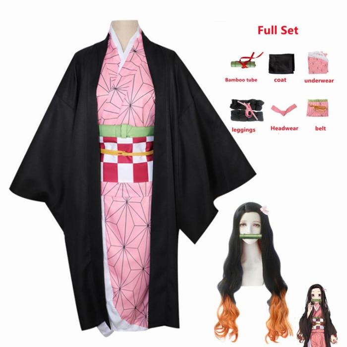 Adult Kids Demon Slayer Kimetsu No Yaiba Woman Anime Kimono Kamado Nezuko Cosplay Costume
