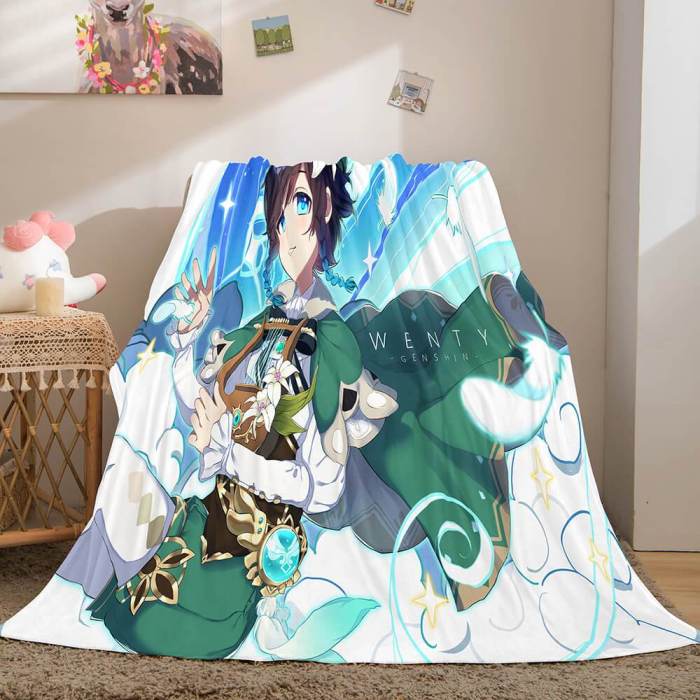 Game Genshin Impact Flannel Caroset Throw Cosplay Blanket Comforter Set